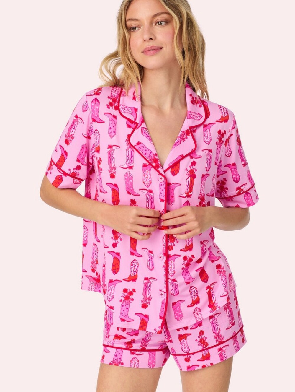 Room Service Women's 2-Piece Knit Pajama Set - Cowboy Boot Print Size M